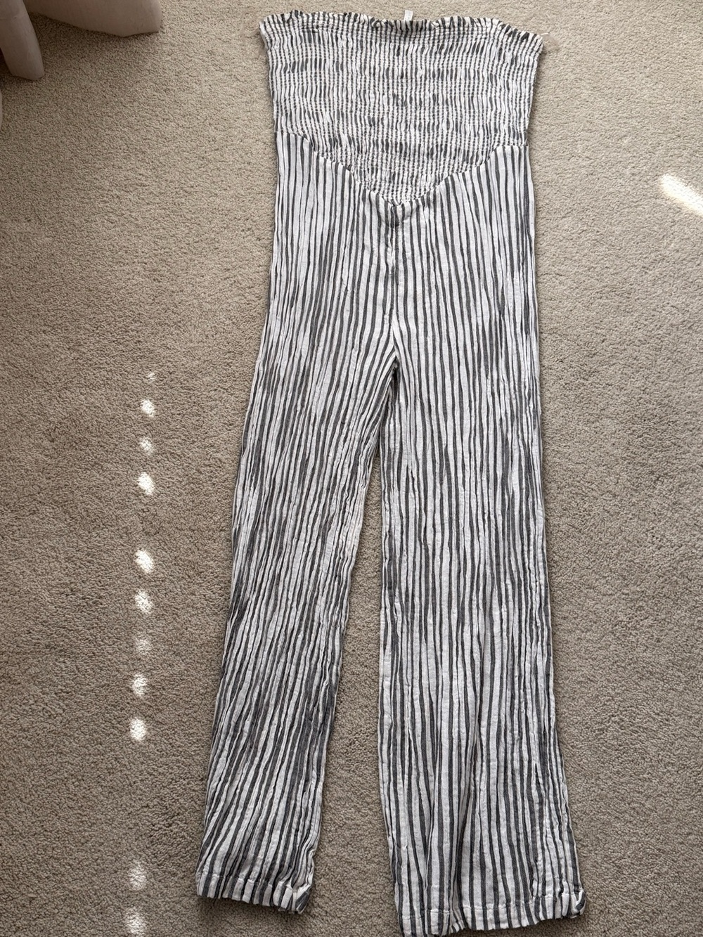American Eagle Outfitters Black & White Striped Smocked Wide-Leg Jumpsuit